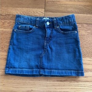 Old Navy Blue Denim Adjustable Waist Skirt Size 8 Plus Zipper Pockets Snap